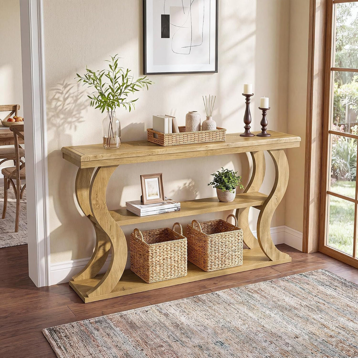 Tribesigns Table console 140 cm, 3 étagères, modèle étroit pour derrière le canapé, Style champêtre moderne, idéale pour le salon, le couloir et l'entrée