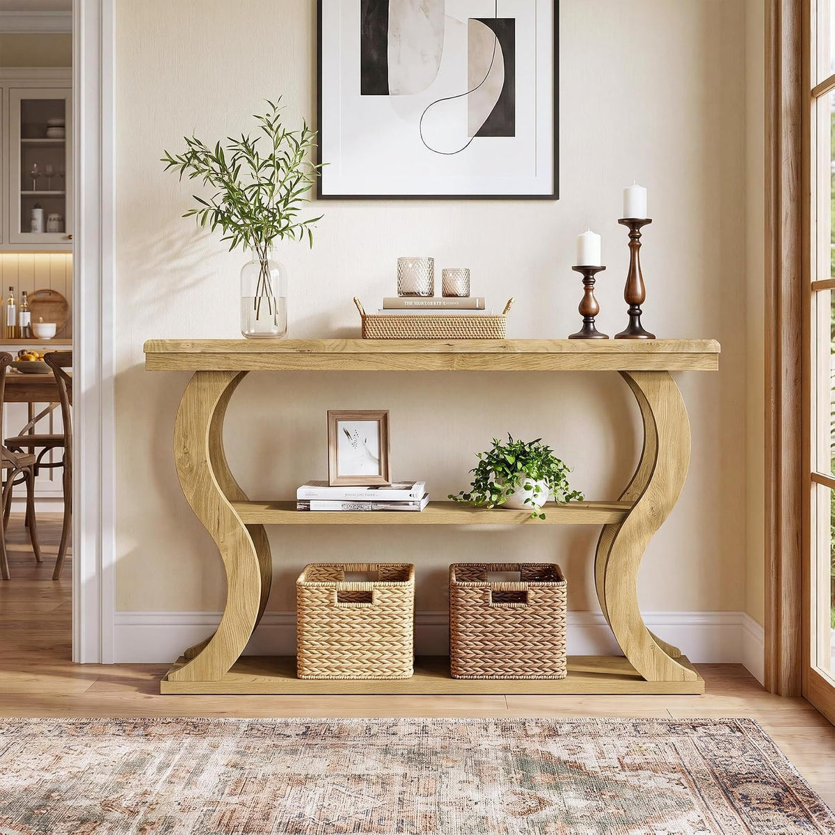 Tribesigns Table console 140 cm, 3 étagères, modèle étroit pour derrière le canapé, Style champêtre moderne, idéale pour le salon, le couloir et l'entrée