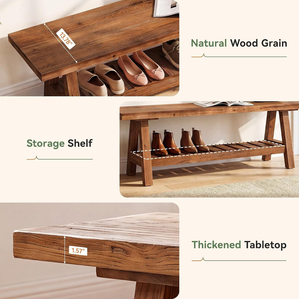 Tribesigns Banquette au bois massif 140 cm Banquette de rangement avec habillage et support de protection Stabile Banquette de rangement