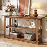 Tribesigns Console à 3 niveaux, Table d'appoint étroite en bois massif pour couloir Table de canapé rustique couleur chêne avec étagères ouvertes pour salon, hall et entrée 3