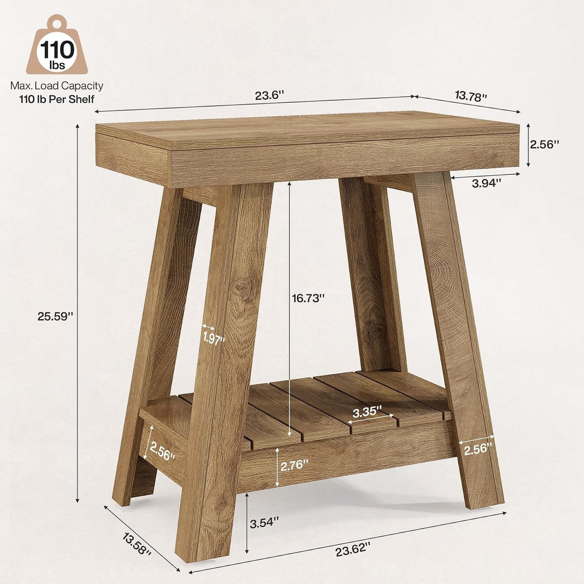 Tribesigns Table d'appoint en bois avec 2 étagères, Table d'appoint étroite style maison de campagne, table de chevet et bout de canapé