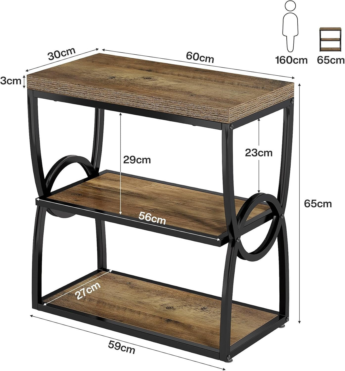 Tribesigns Table d'appoint étroite à 3 niveaux, Table de canapé style industriel en bois et métal