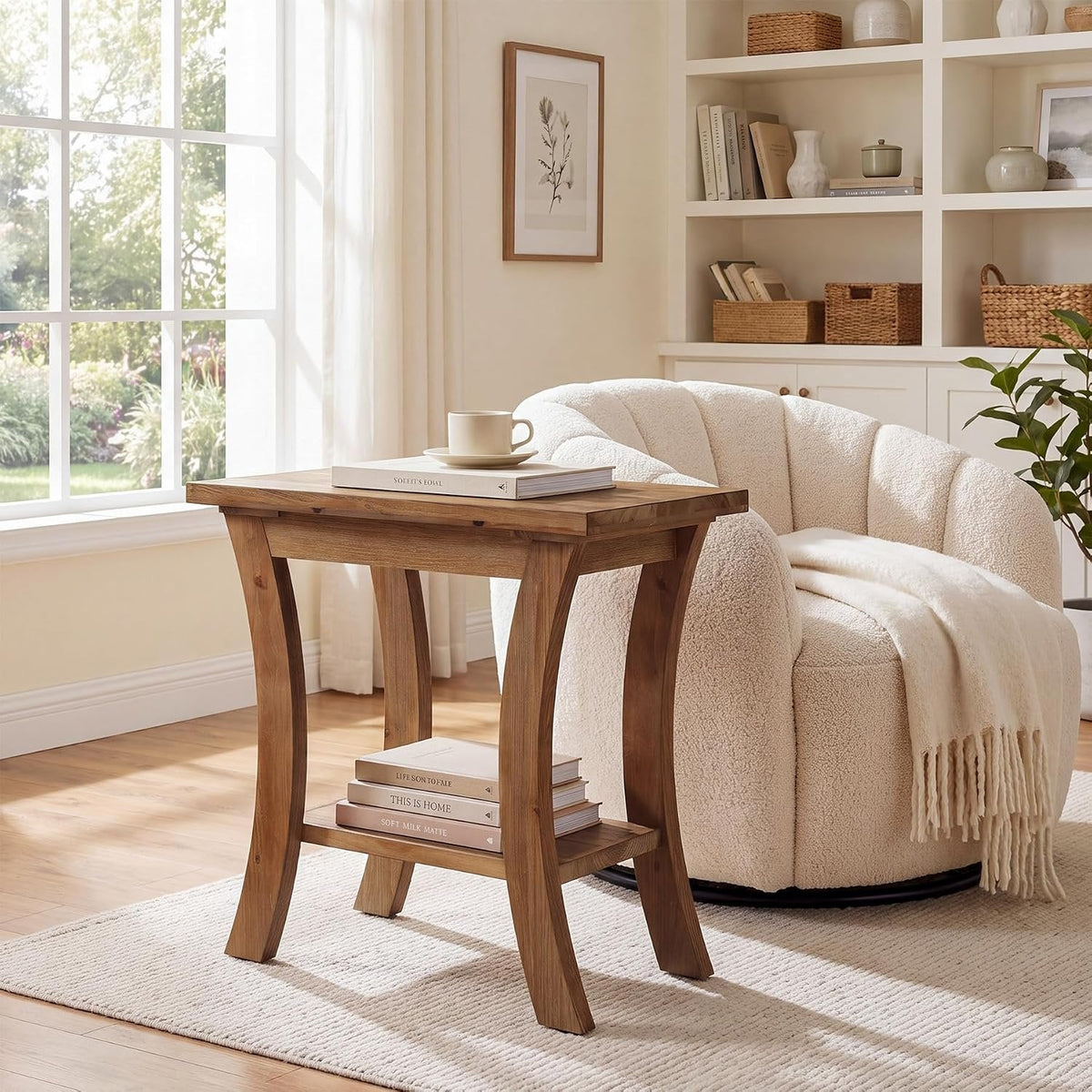 Tribesigns Table d'appoint en bois massif avec étagère, Table de canapé étroite de style champêtre