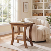Tribesigns Table d'appoint en bois massif avec étagère, Table de canapé étroite de style champêtre 3