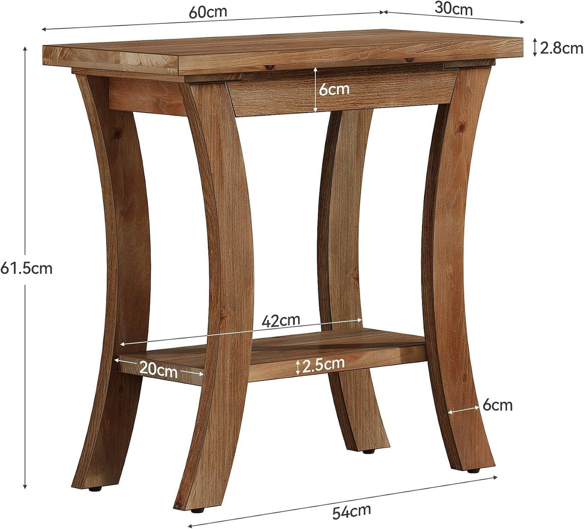Tribesigns Table d'appoint en bois massif avec étagère, Table de canapé étroite de style champêtre