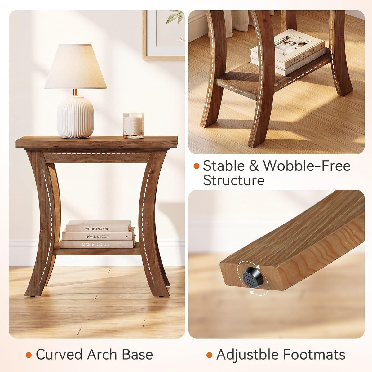Tribesigns Table d'appoint en bois massif avec étagère, Table de canapé étroite de style champêtre
