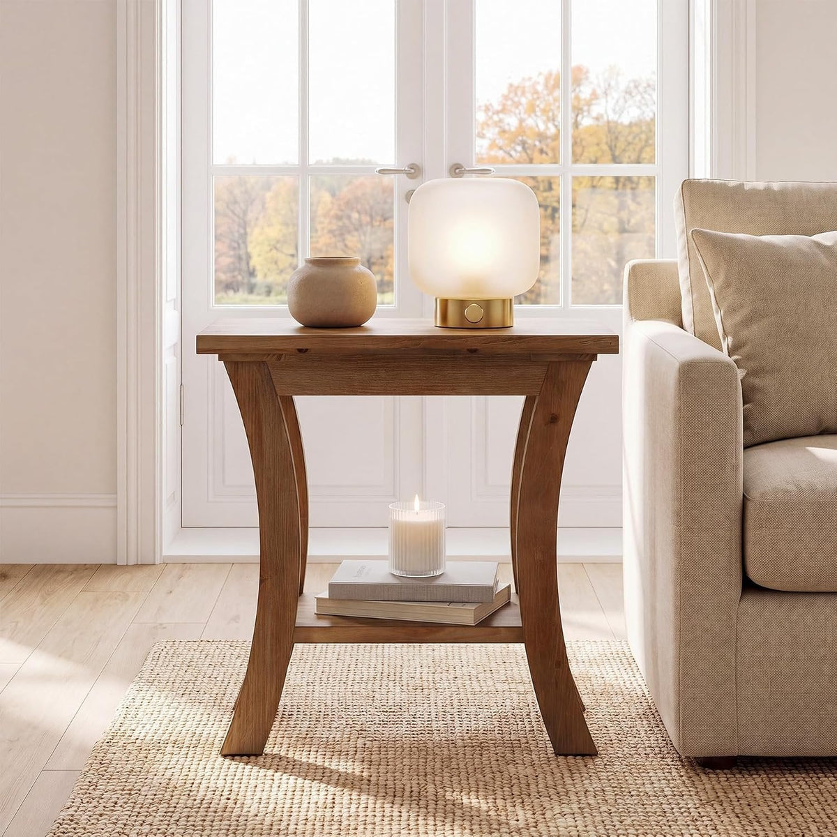 Tribesigns Table d'appoint en bois massif avec étagère, Table de canapé étroite de style champêtre