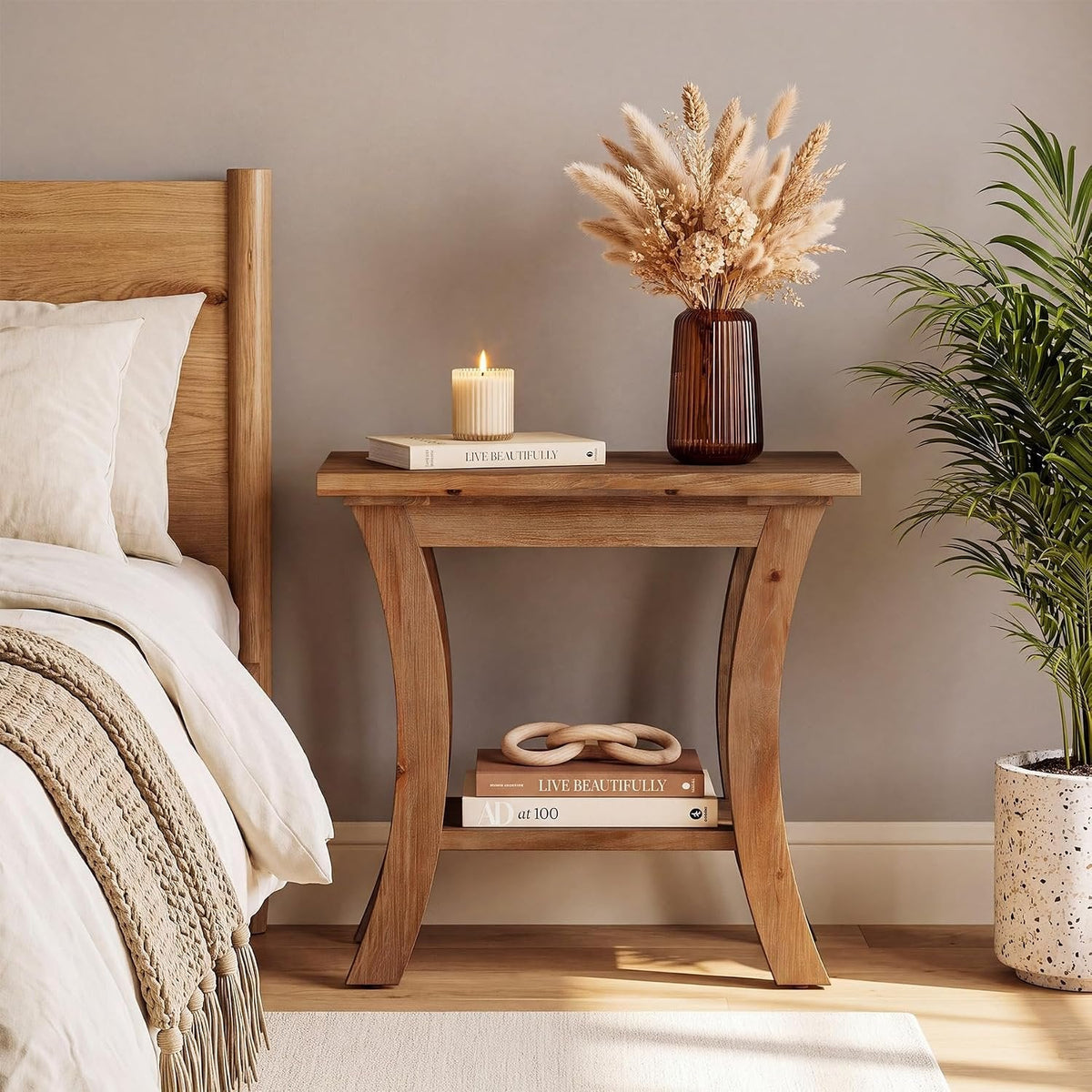 Tribesigns Table d'appoint en bois massif avec étagère, Table de canapé étroite de style champêtre