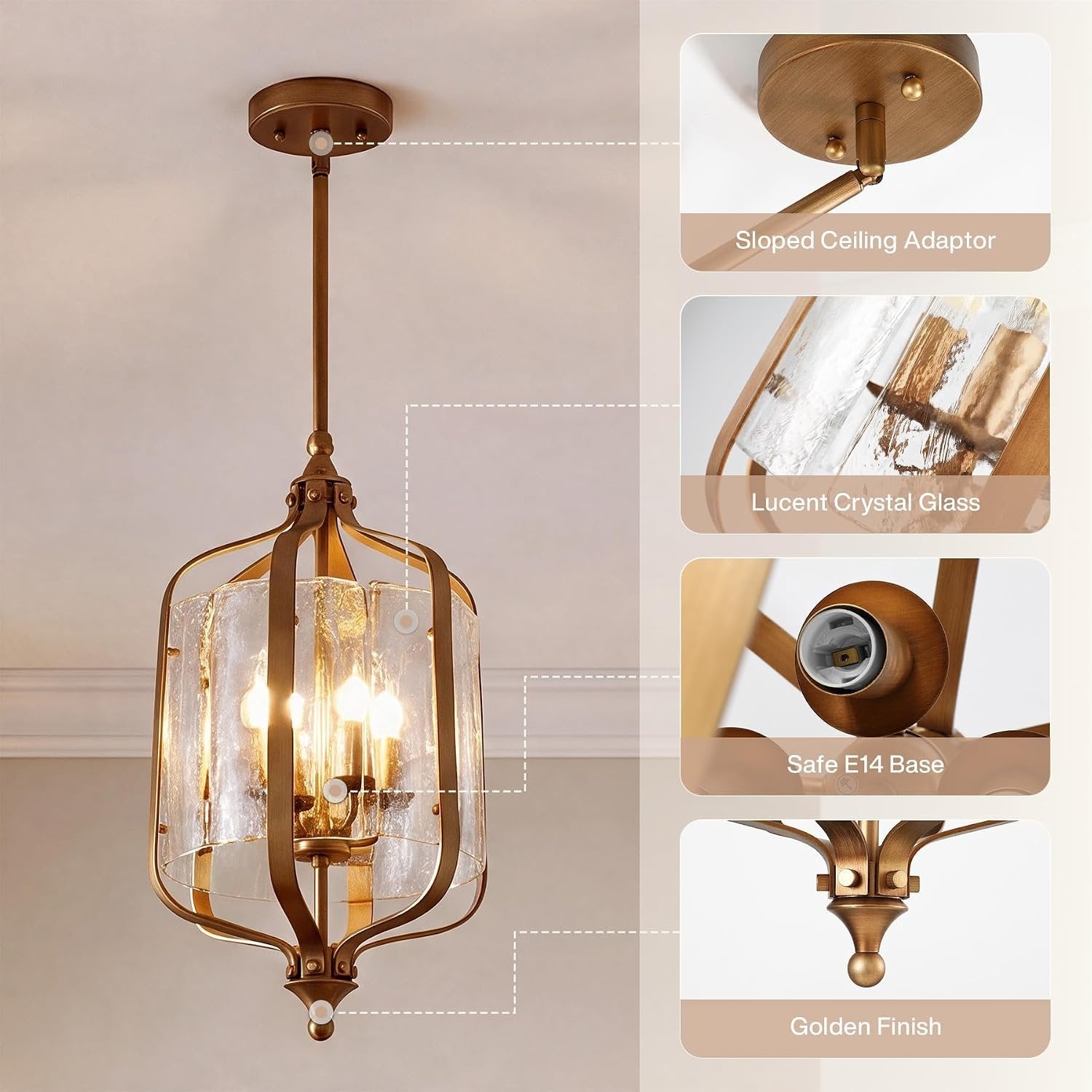 Tribesigns Suspension pour table à manger, lampe suspendue dorée vintage Ø27 cm, hauteur réglable