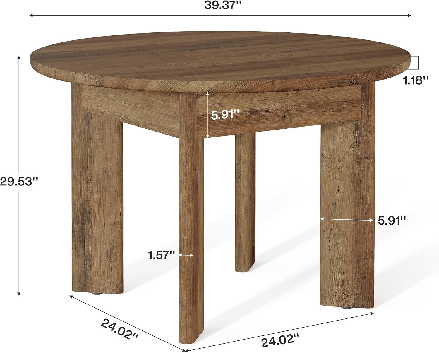 Tribesigns Table de salle à manger ronde pour 4 personnes, 100 cm, marron, Bords arrondis, pieds épais, plateau épais, table de salle à manger ronde et moderne