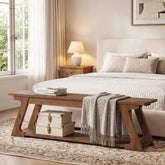 Banc de lit en bois massif de 150 cm de long avec compartiment de rangement, Long banc d'entrée en bois, banc d'intérieur rustique 3