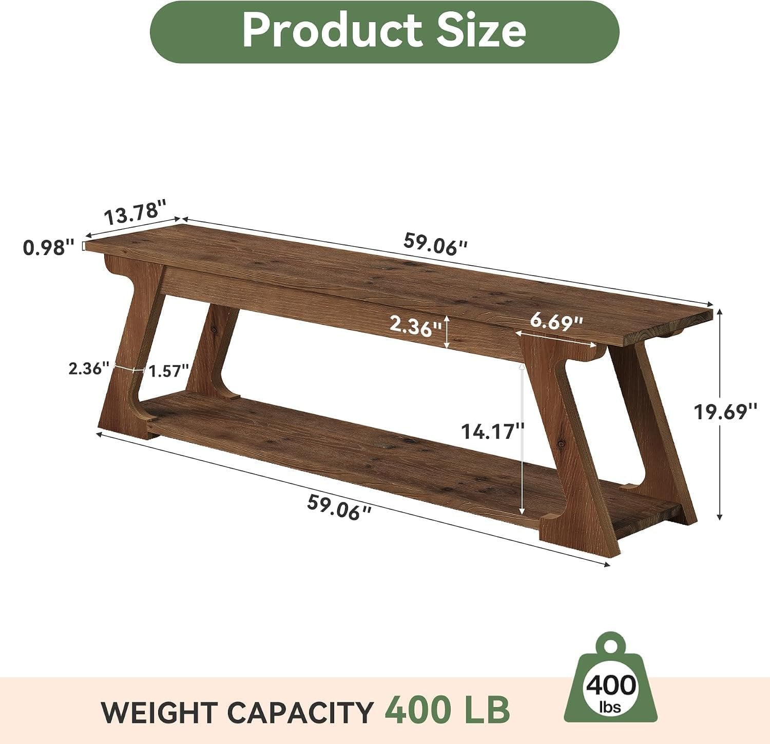 Banc de lit en bois massif de 150 cm de long avec compartiment de rangement, Long banc d'entrée en bois, banc d'intérieur rustique