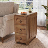 Tribesigns Table d'appoint étroite en bois massif avec 3 tiroirs pour salon, Table de chevet fine, table d'appoint 3