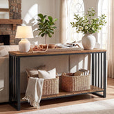 Tribesigns Table console en bois massif (140 cm), Table d'entrée étroite de style champêtre avec étagère 3
