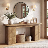 Tribesigns Console étroite avec structure géométrique, Table d'entrée effet bois 3