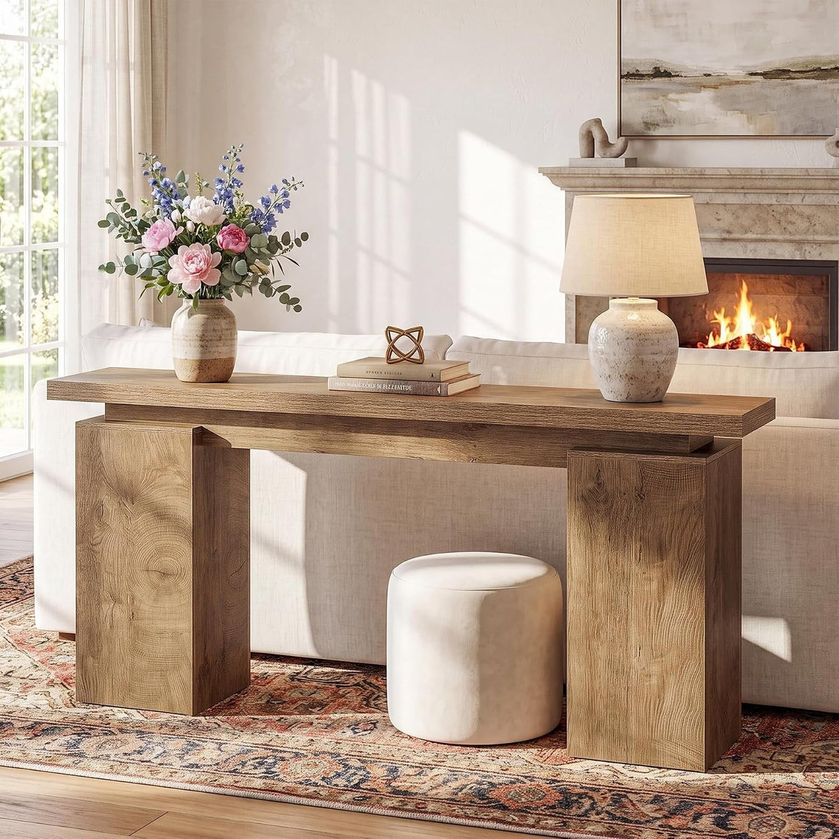 Tribesigns Console étroite avec structure géométrique, Table d'entrée effet bois