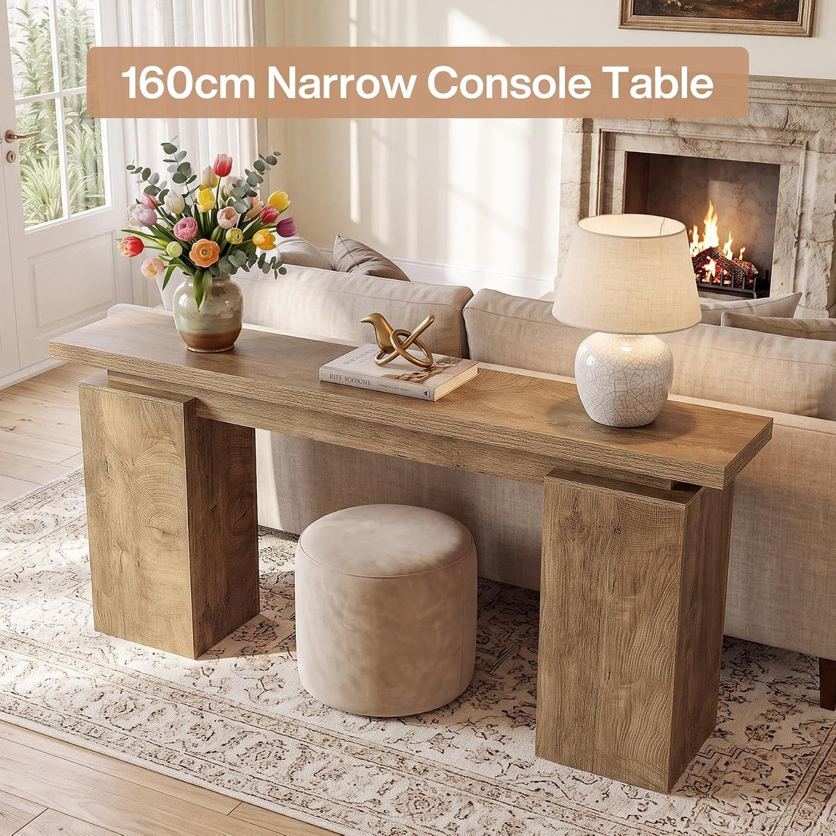 Tribesigns Console étroite avec structure géométrique, Table d'entrée effet bois
