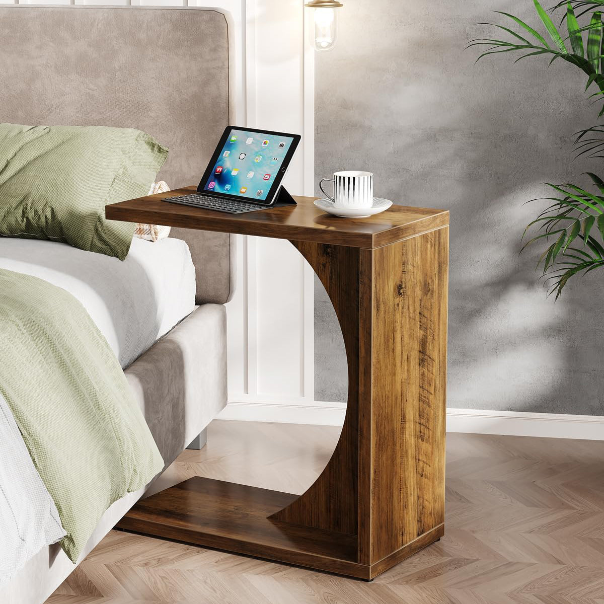 C-förmiger Beistelltisch - 60×30×65 cm rustikaler Sofatisch