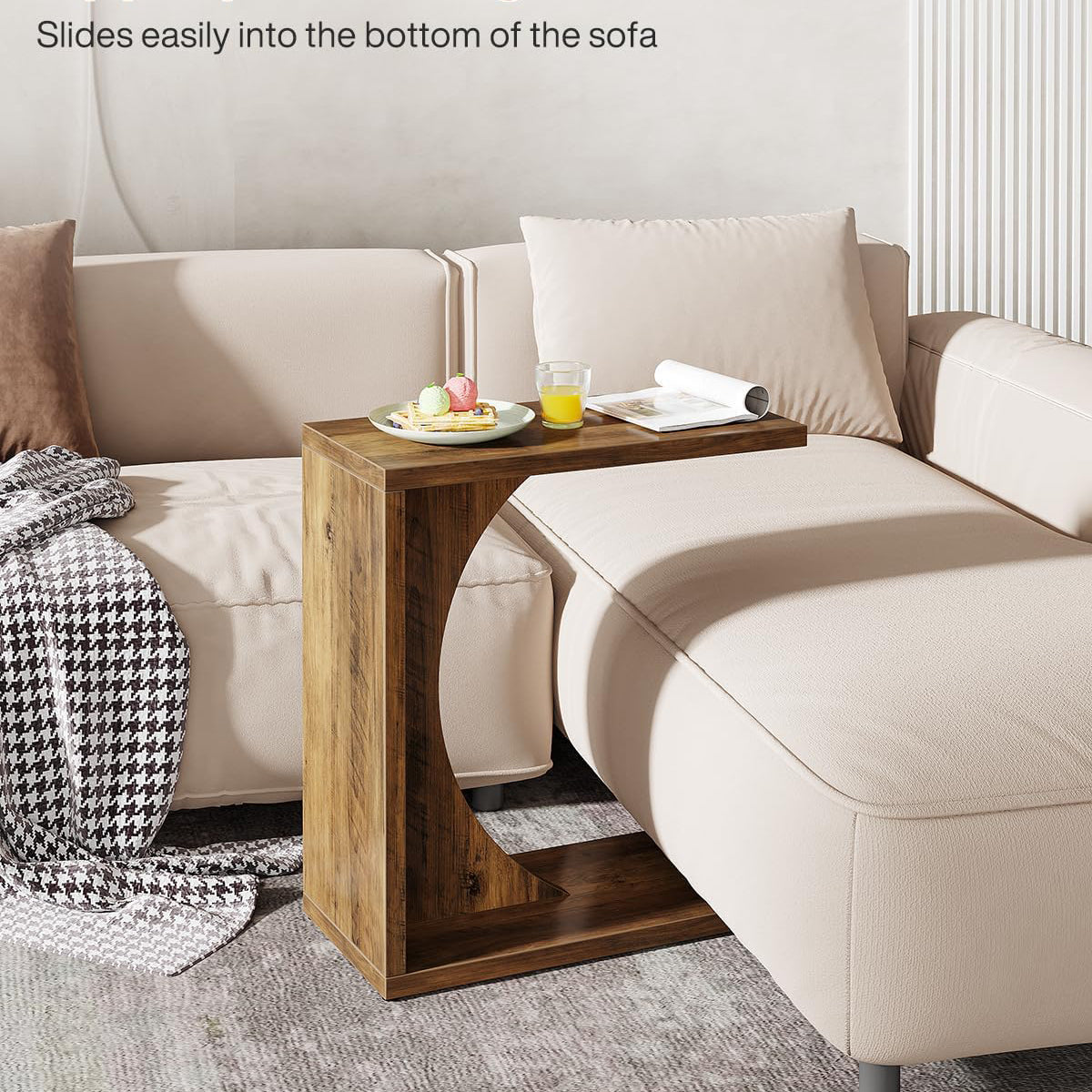 C-förmiger Beistelltisch - 60×30×65 cm rustikaler Sofatisch