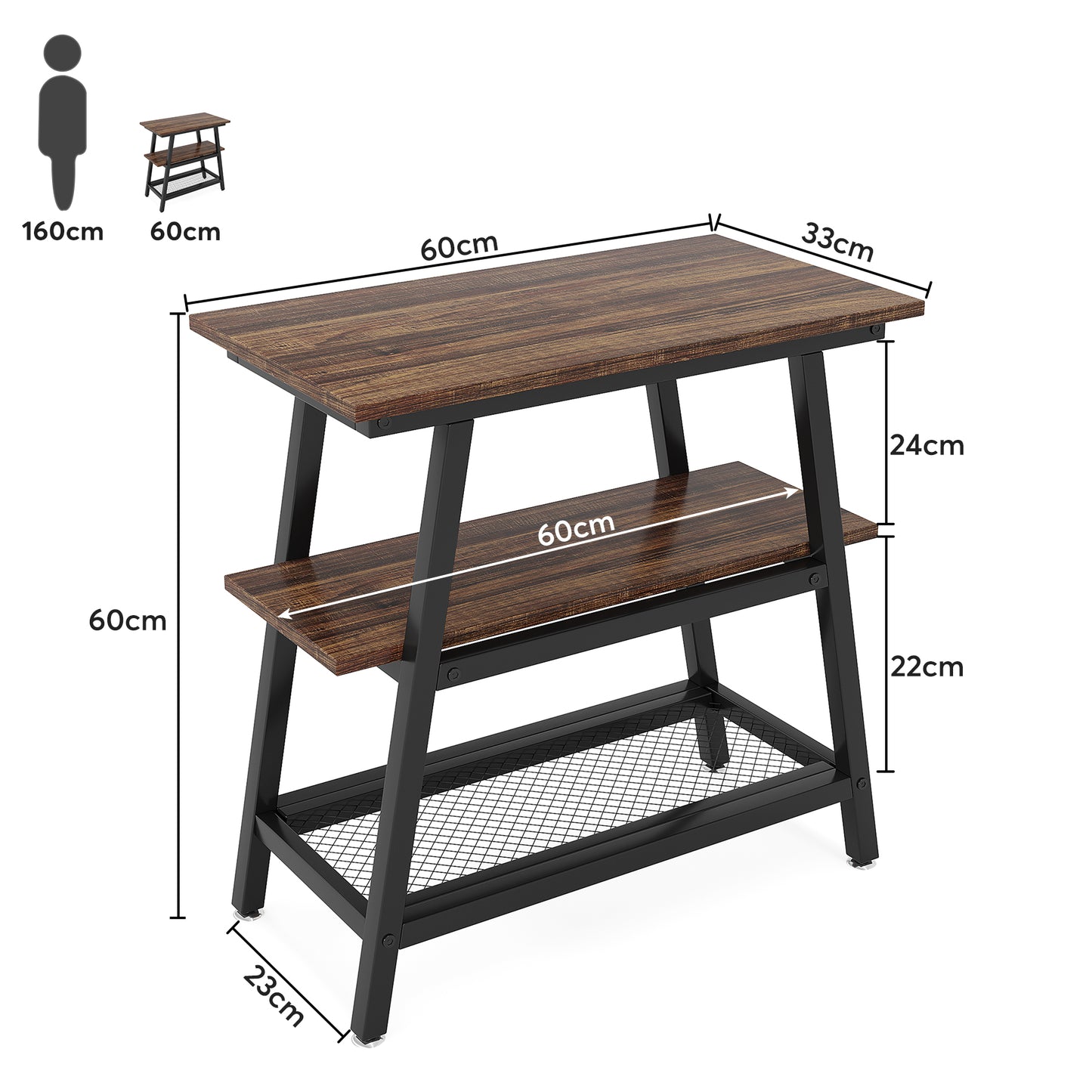 Tribesigns Table d'appoint étroite, Table de canapé à 3 niveaux avec étagère de rangement