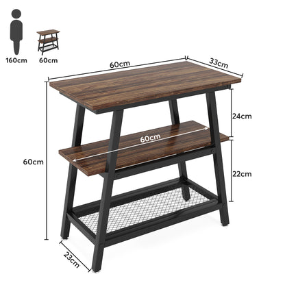 Tribesigns Table d'appoint étroite, Table de canapé à 3 niveaux avec étagère de rangement