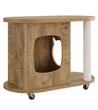 Tribesigns Maison pour chat avec griffoirs et table d'appoint, Table basse ovale sur roulettes avec cachette pour chat