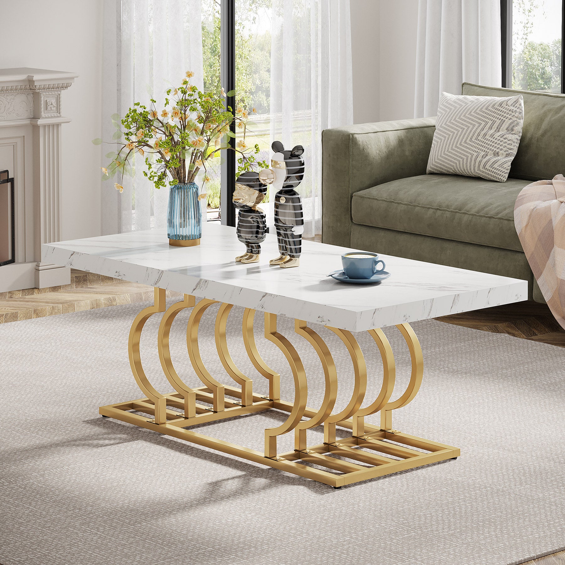 Tribesigns Table basse moderne, Faux marbre table avec piètement géométrique