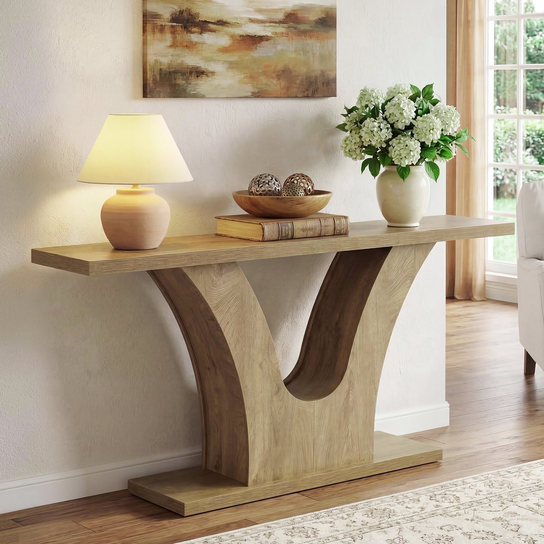 Tribesigns Console étroite de 160 cm avec piètement en V, Table de couloir moderne pour entrée et salon