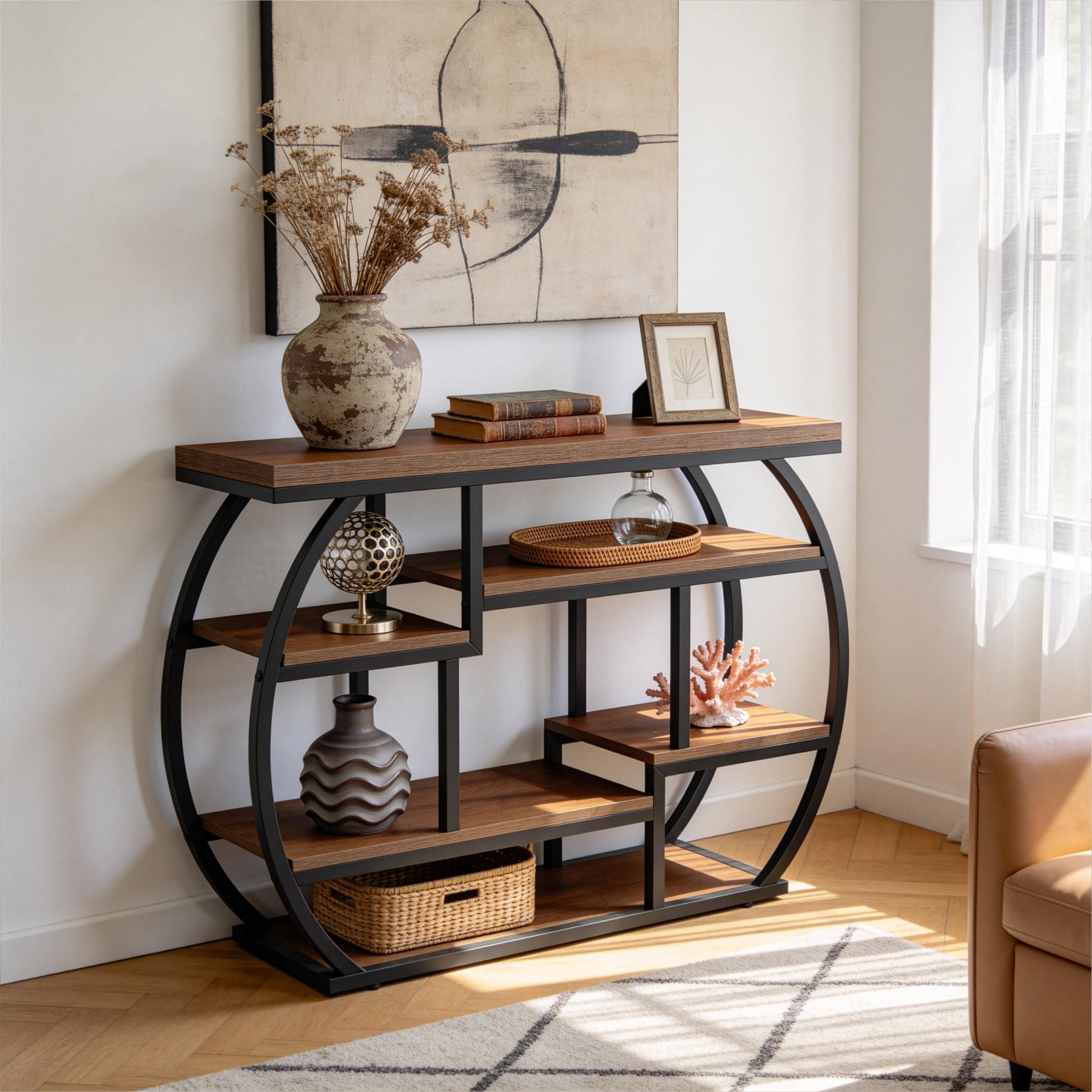 Tribesigns Console 100 cm, Table d'entrée industrielle à 6 niveaux avec étagères