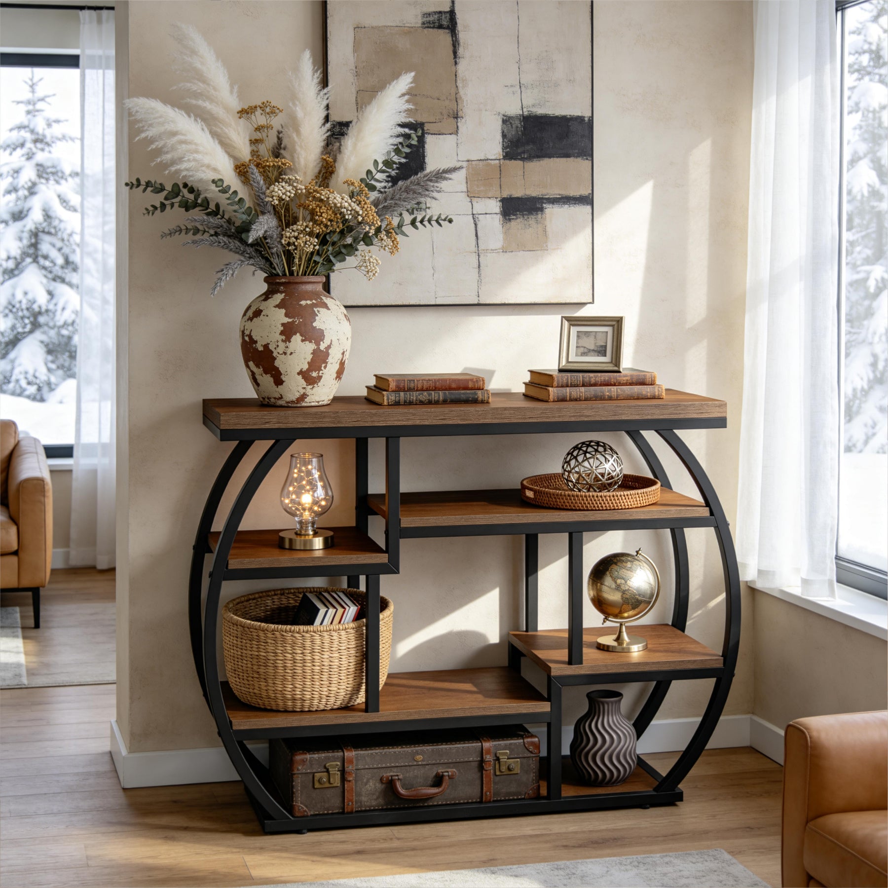 Tribesigns Console 100 cm, Table d'entrée industrielle à 6 niveaux avec étagères