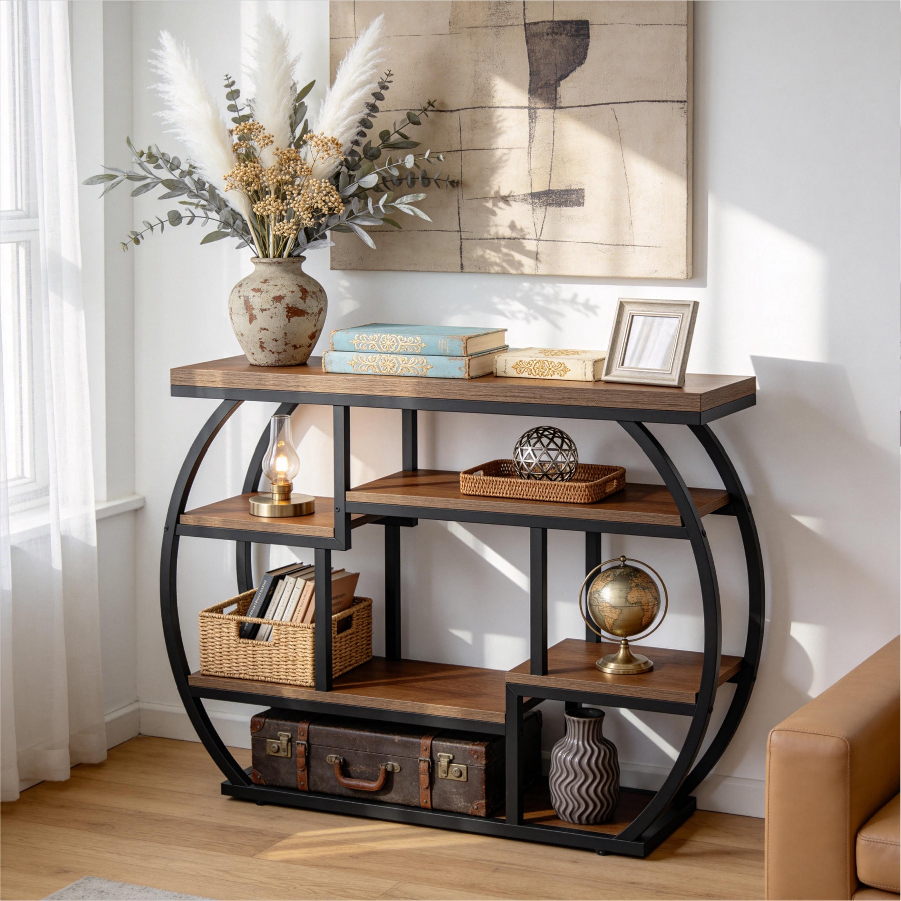 Tribesigns Console 100 cm, Table d'entrée industrielle à 6 niveaux avec étagères