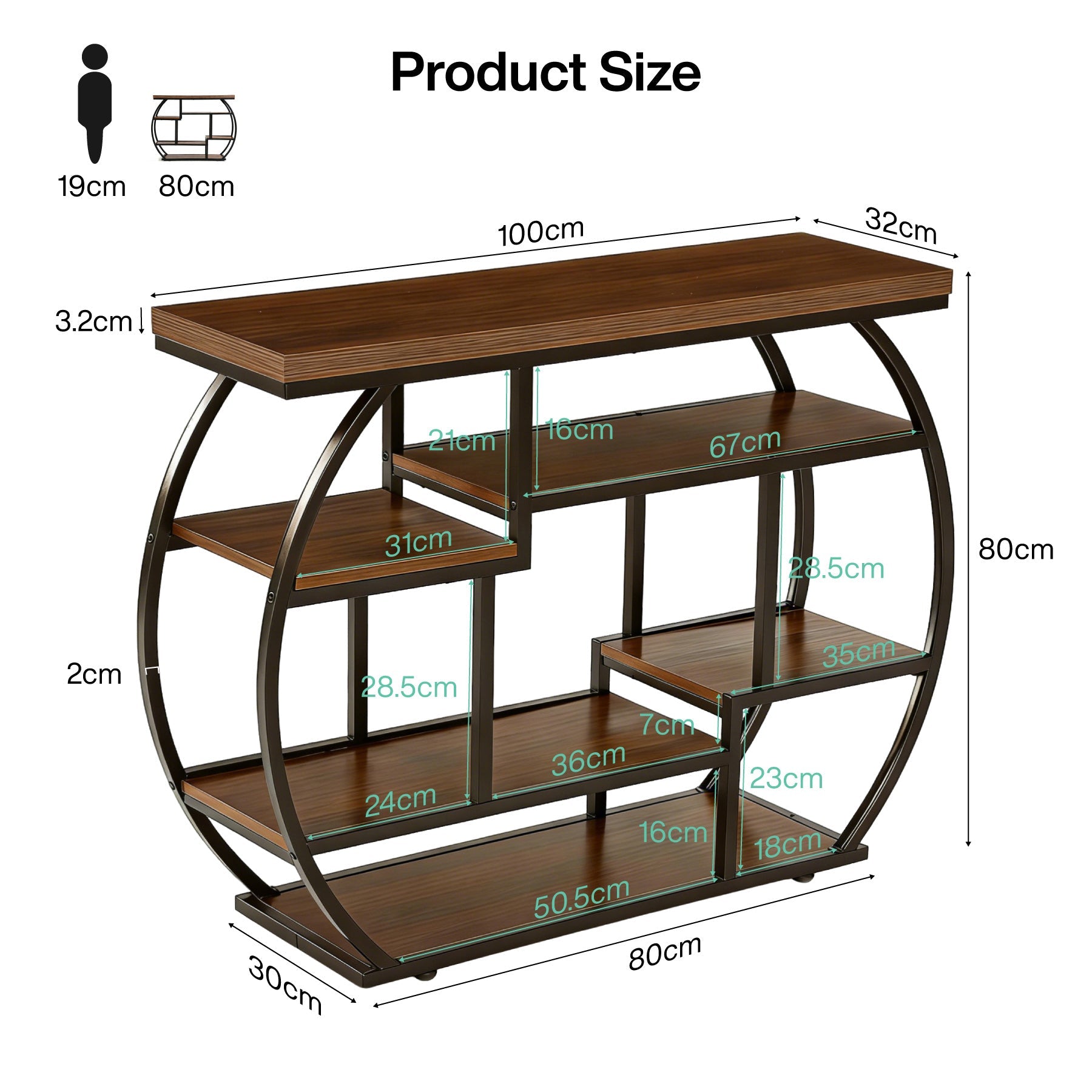 Tribesigns Console 100 cm, Table d'entrée industrielle à 6 niveaux avec étagères