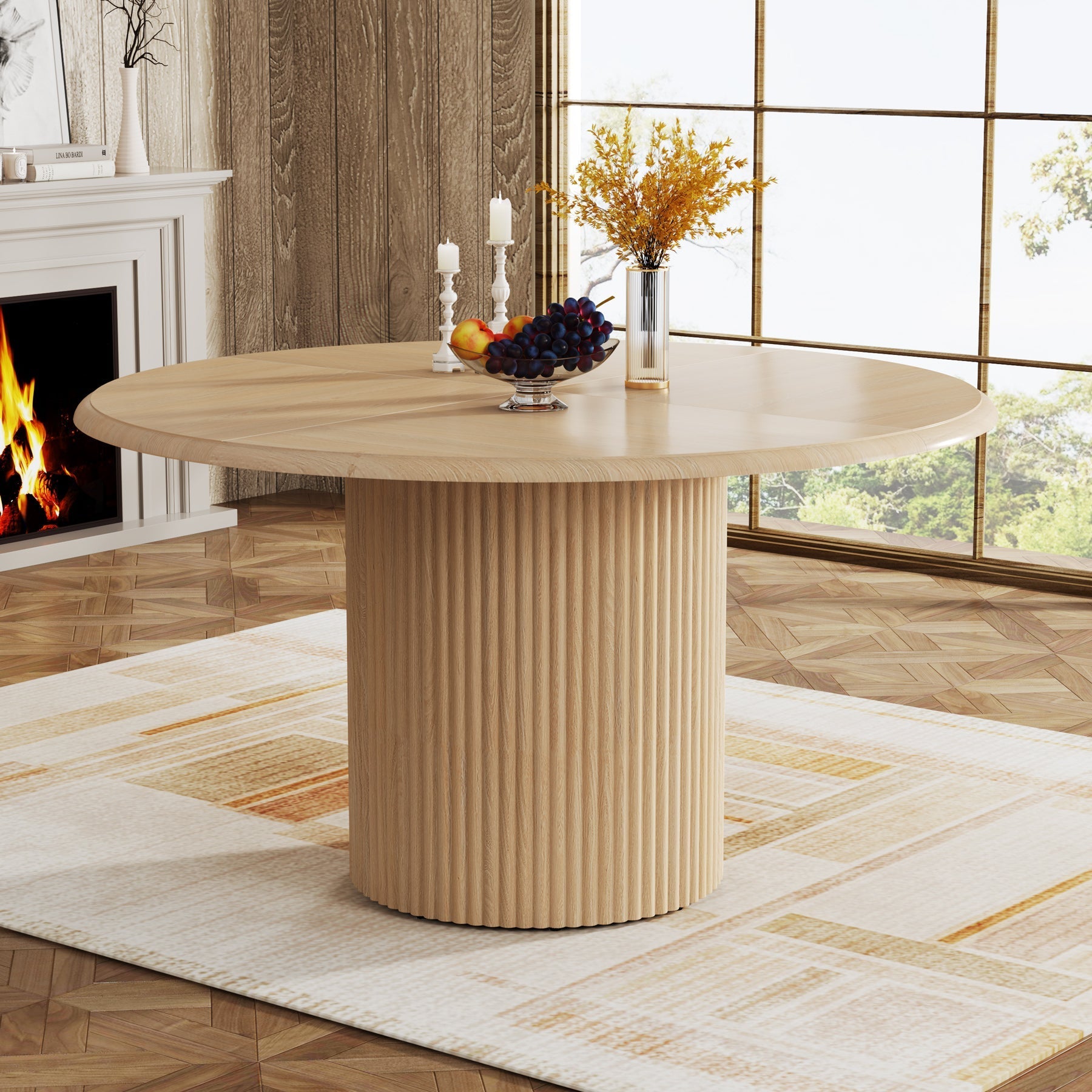 Tribesigns Table de salle à manger ronde, Table de cuisine de style campagnard de 120 cm avec piètement en métal pour 4 personnes