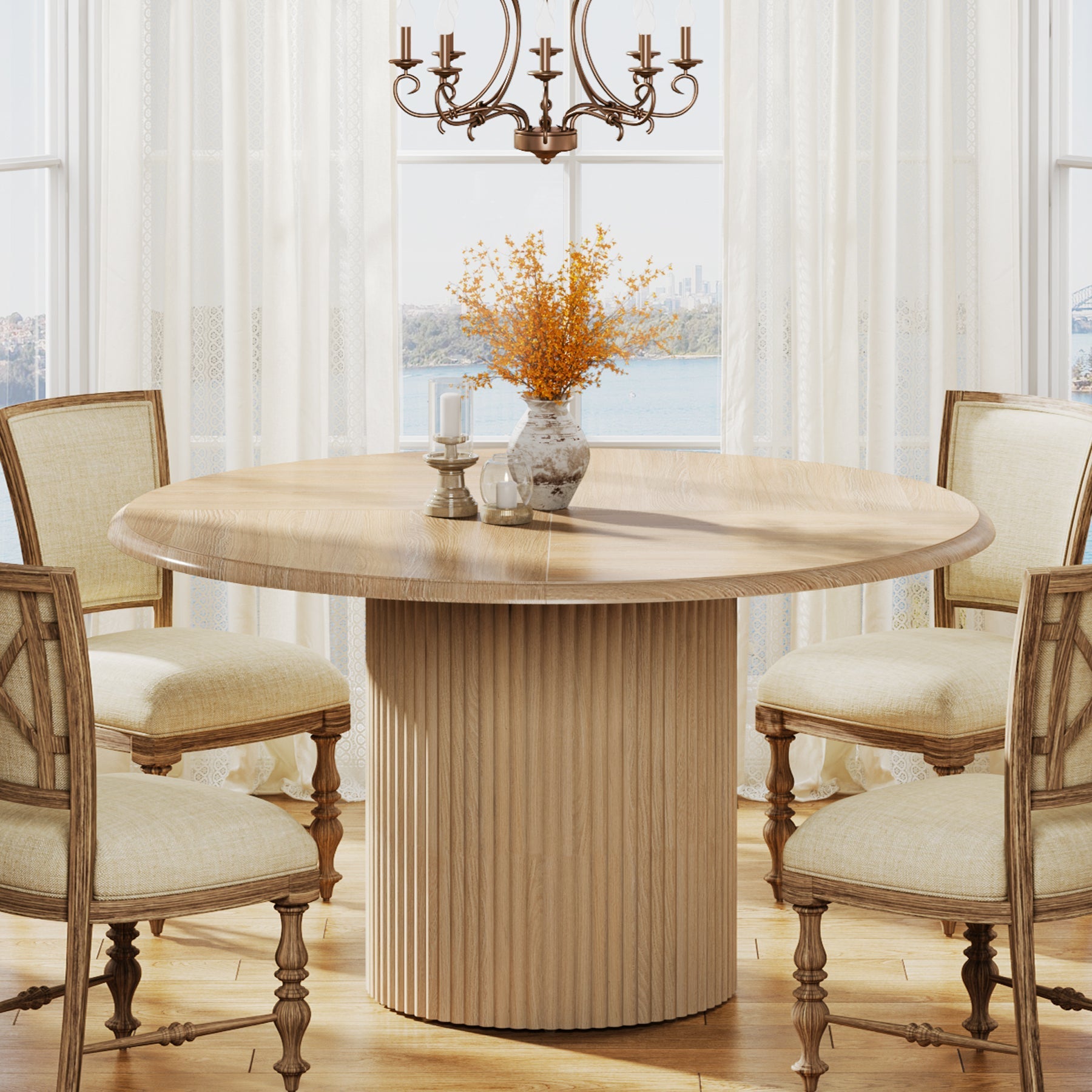 Tribesigns Table de salle à manger ronde, Table de cuisine de style campagnard de 120 cm avec piètement en métal pour 4 personnes