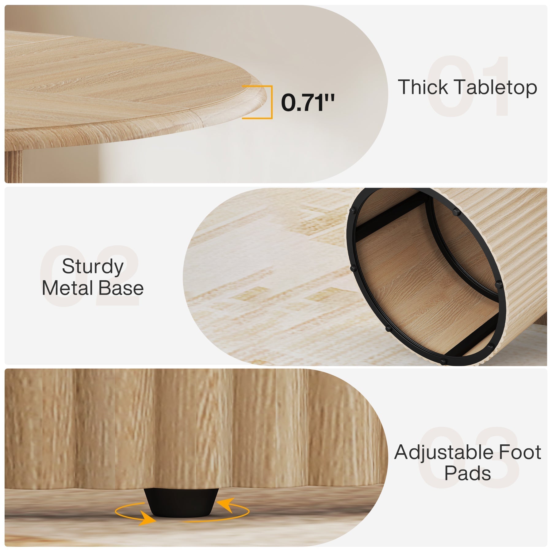 Tribesigns Table de salle à manger ronde, Table de cuisine de style campagnard de 120 cm avec piètement en métal pour 4 personnes