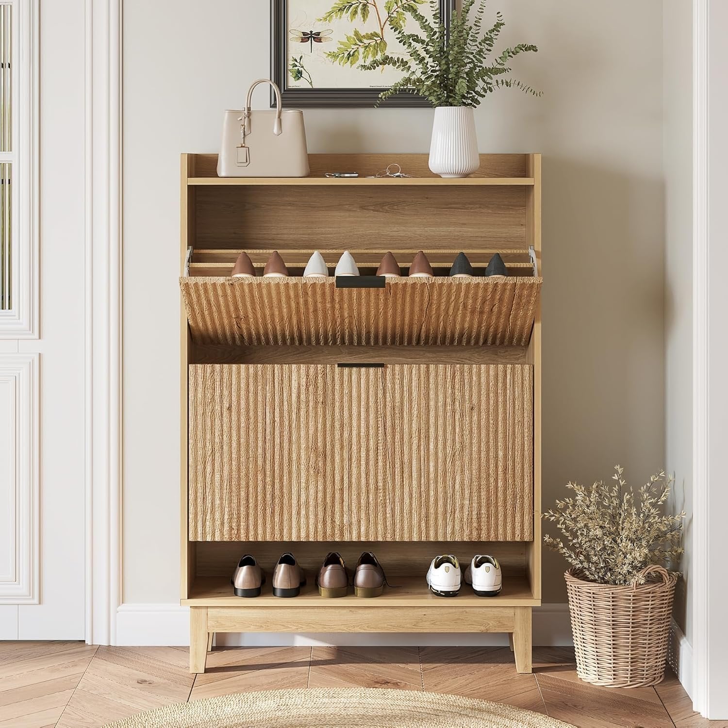 Tribesigns 80 cm Scarpiera, 2 cassetti scarpiera con ripiani per ingresso