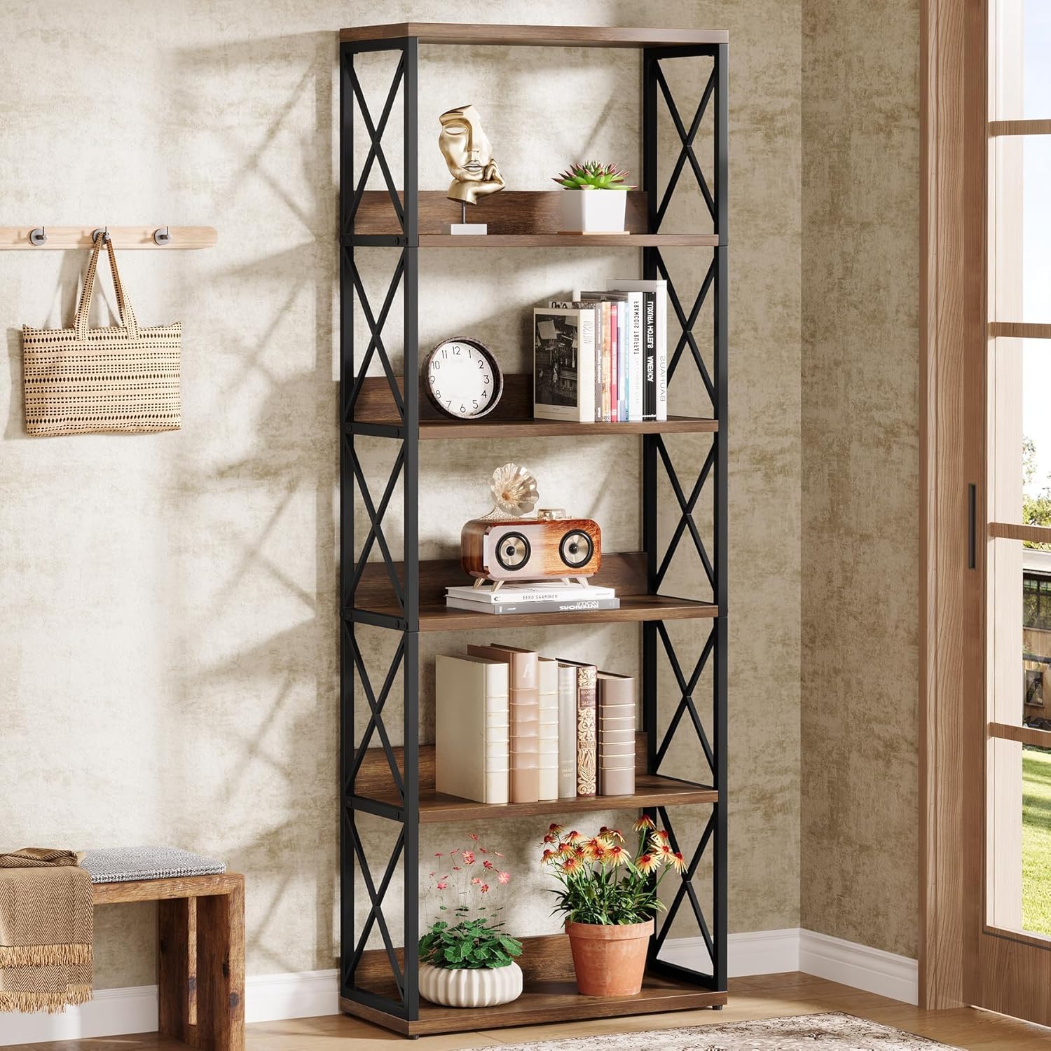 Tribesigns Bibliothèque de style industriel à 6 niveaux avec étagères ouvertes - Idéale pour la maison, le bureau, la chambre à coucher, le bureau