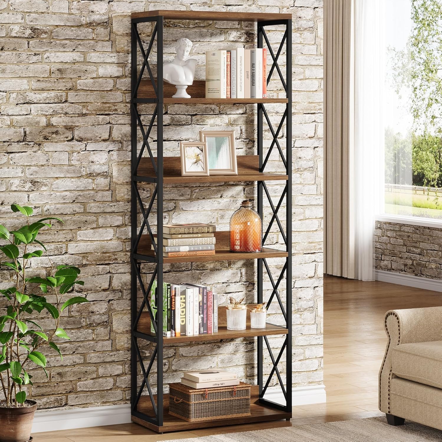 Tribesigns Bibliothèque de style industriel à 6 niveaux avec étagères ouvertes - Idéale pour la maison, le bureau, la chambre à coucher, le bureau