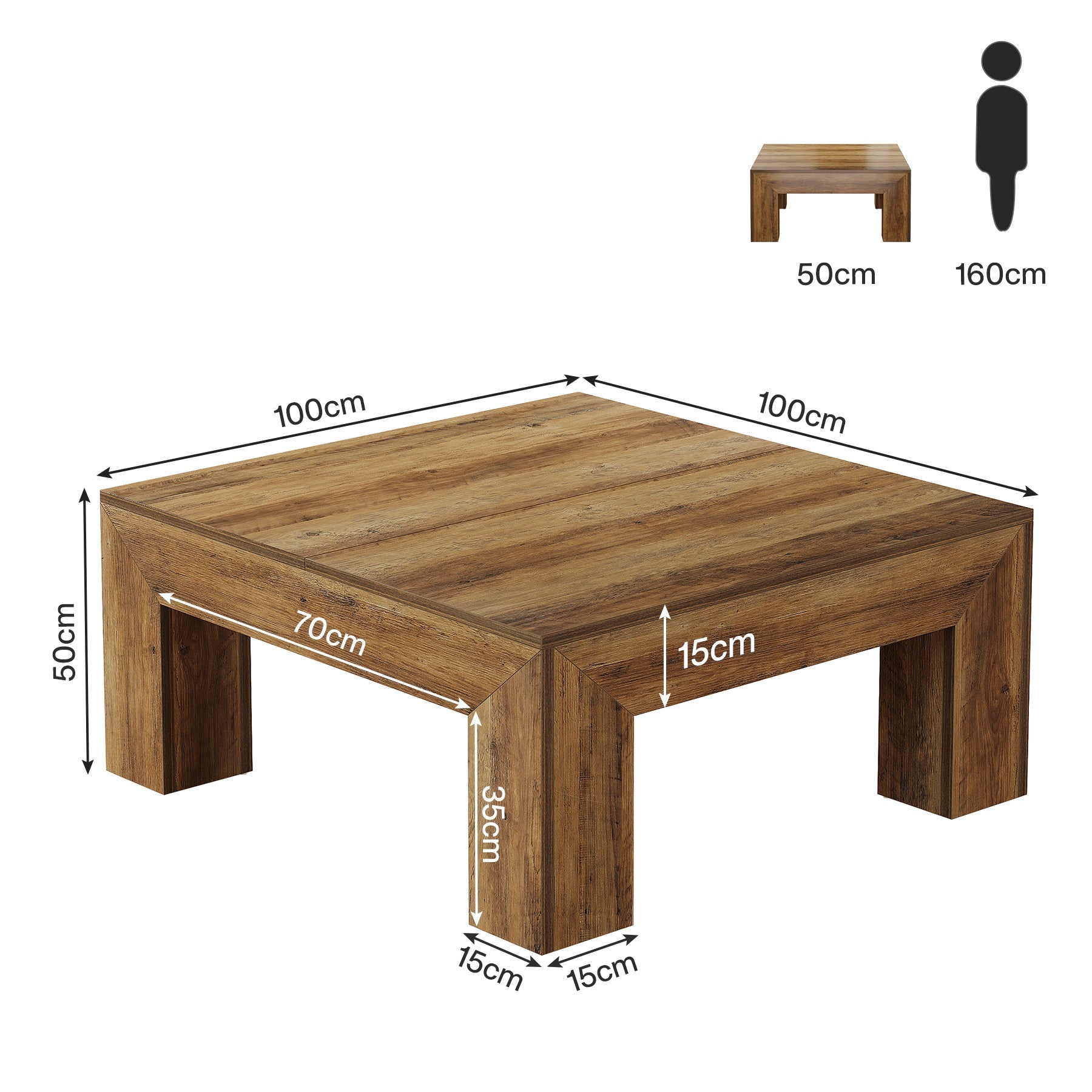 Tribesigns Tavolino da caffè da 100 cm, tavolino da cocktail centrale quadrato in stile fattoria