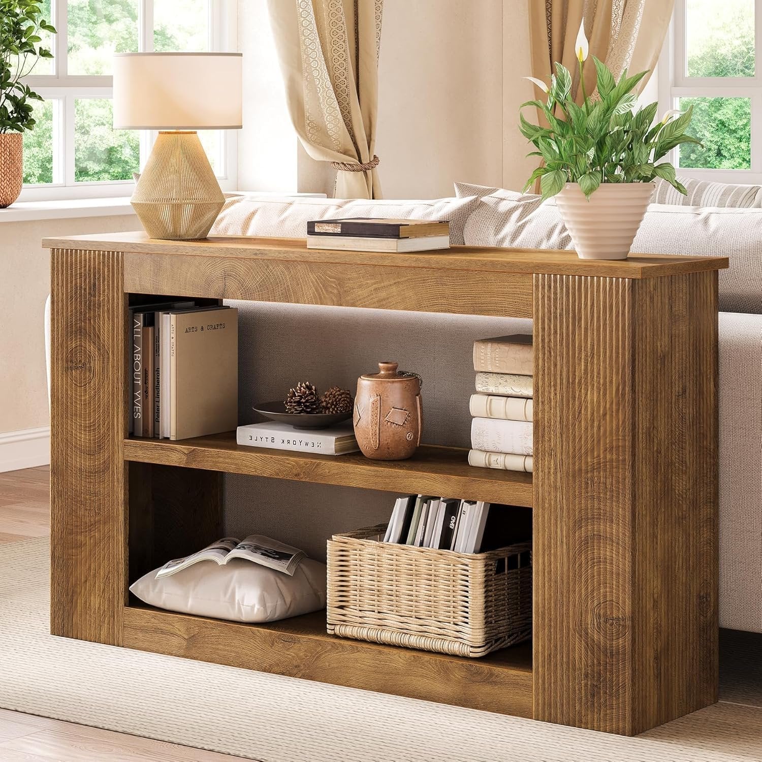 Tribesigns Tavolo consolle da 140 cm, tavolo da ingresso con 3 ripiani per divano