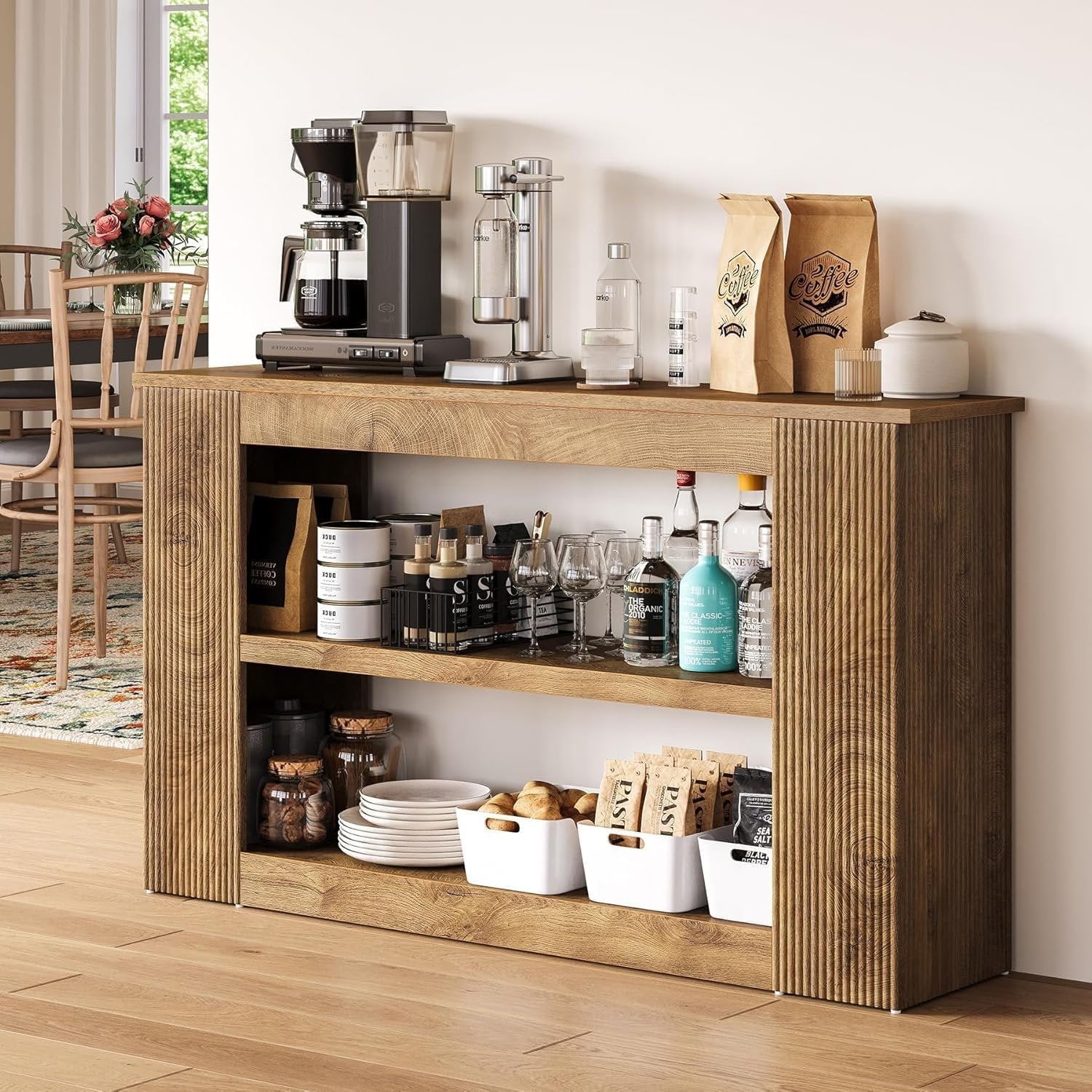 Tribesigns Tavolo consolle da 140 cm, tavolo da ingresso con 3 ripiani per divano