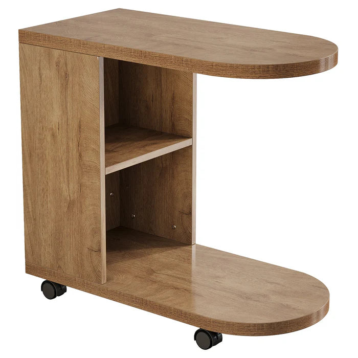 Tribesigns Table d'appoint en forme de C, Table d'appoint de canapé mobile avec espace de rangement