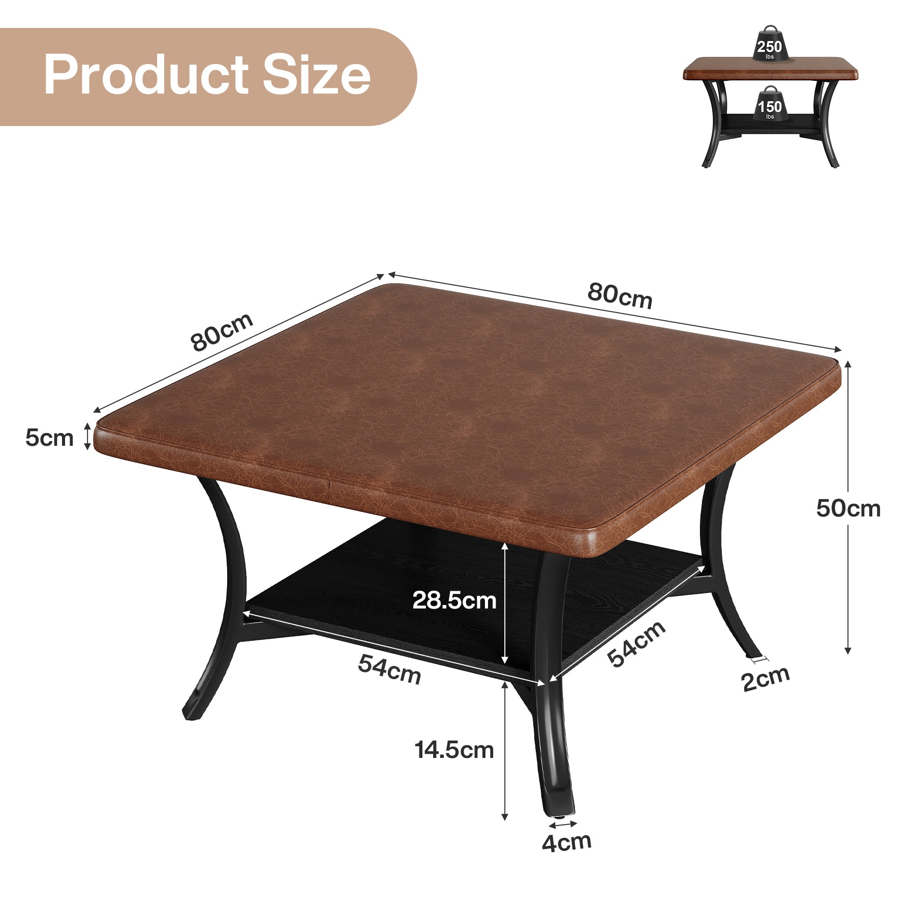 Tribesigns Table basse carrée pour salon, Revêtement en similicuir pouf rembourré avec étagère 80 cm