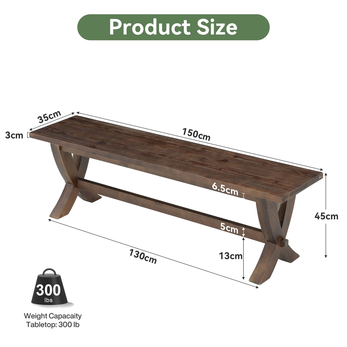 Tribesigns Banc en bois massif 150 cm pour 2 à 3 personnes, Banc à chaussures de style champêtre