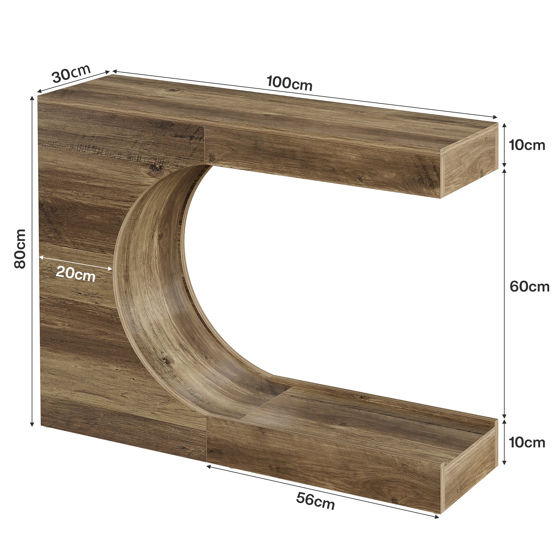 Tribesigns Console 100 cm, Table d'entrée en forme de C avec 2 étagères, style campagne moderne