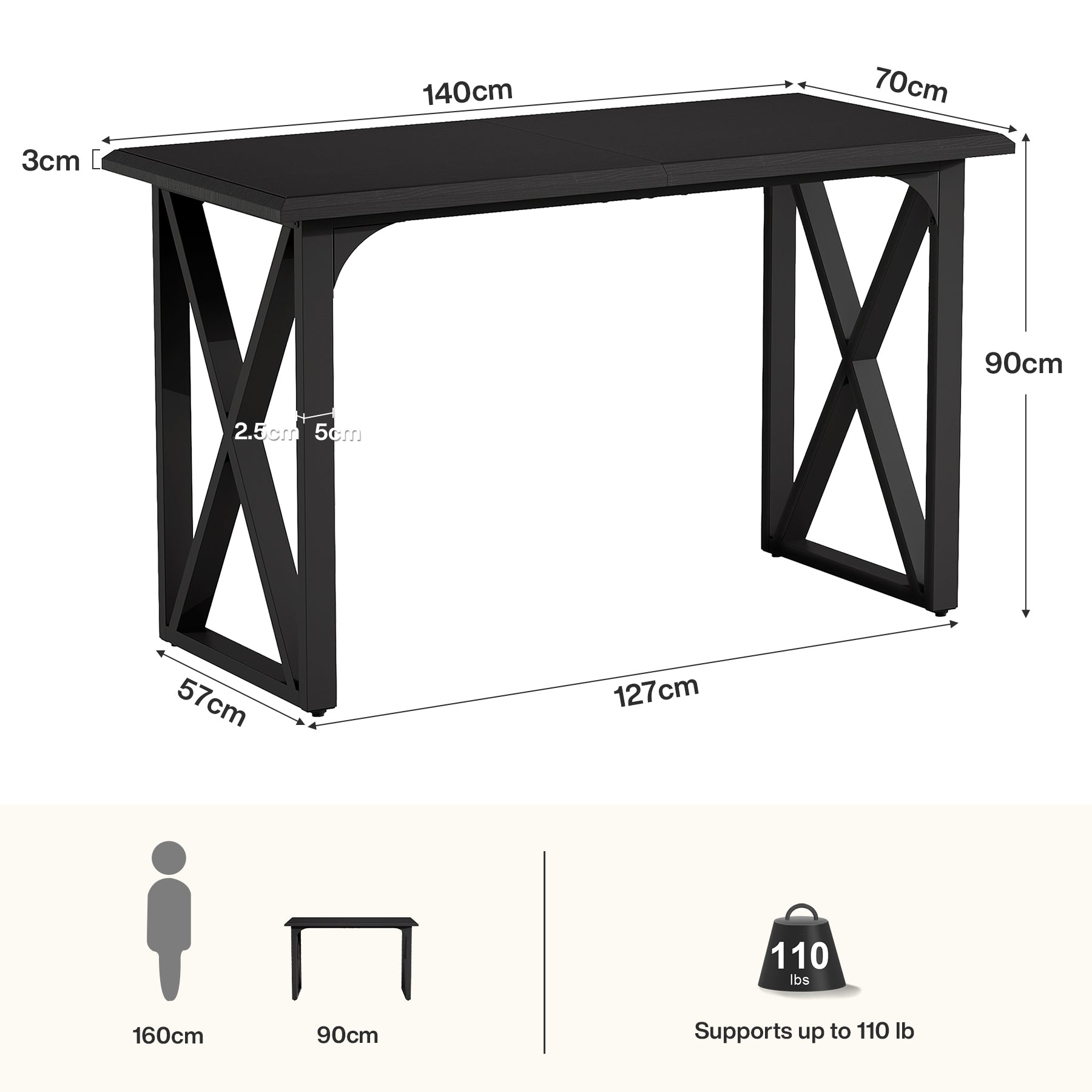 Tribesigns Table de bar 140 cm, Table haute de style industriel avec piètement en X en métal pour 2 à 4 personnes