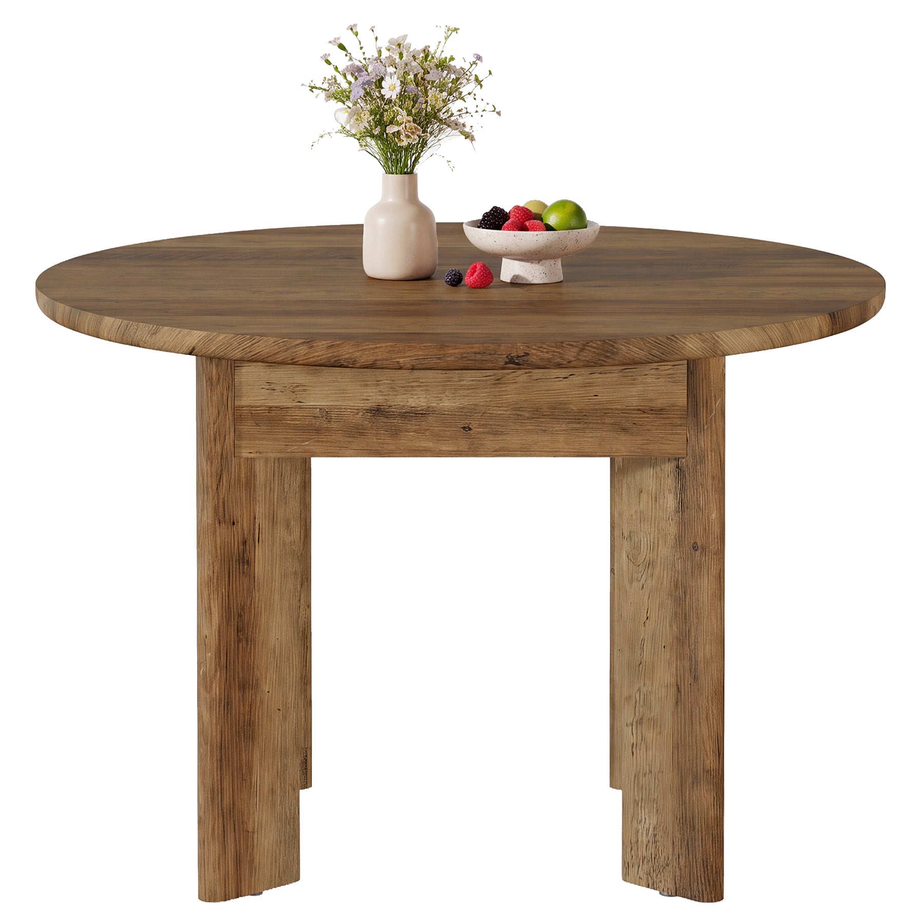 Tribesigns Table de salle à manger ronde pour 4 personnes, 100 cm, marron, Bords arrondis, pieds épais, plateau épais, table de salle à manger ronde et moderne