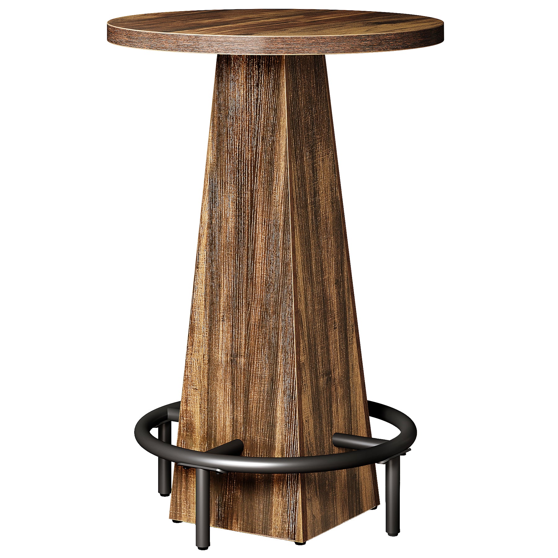 Tribesigns Table haute ronde 95 cm de hauteur, Table de bistro/pub en bois avec repose-pieds annulaire en métal pour café, cocktail