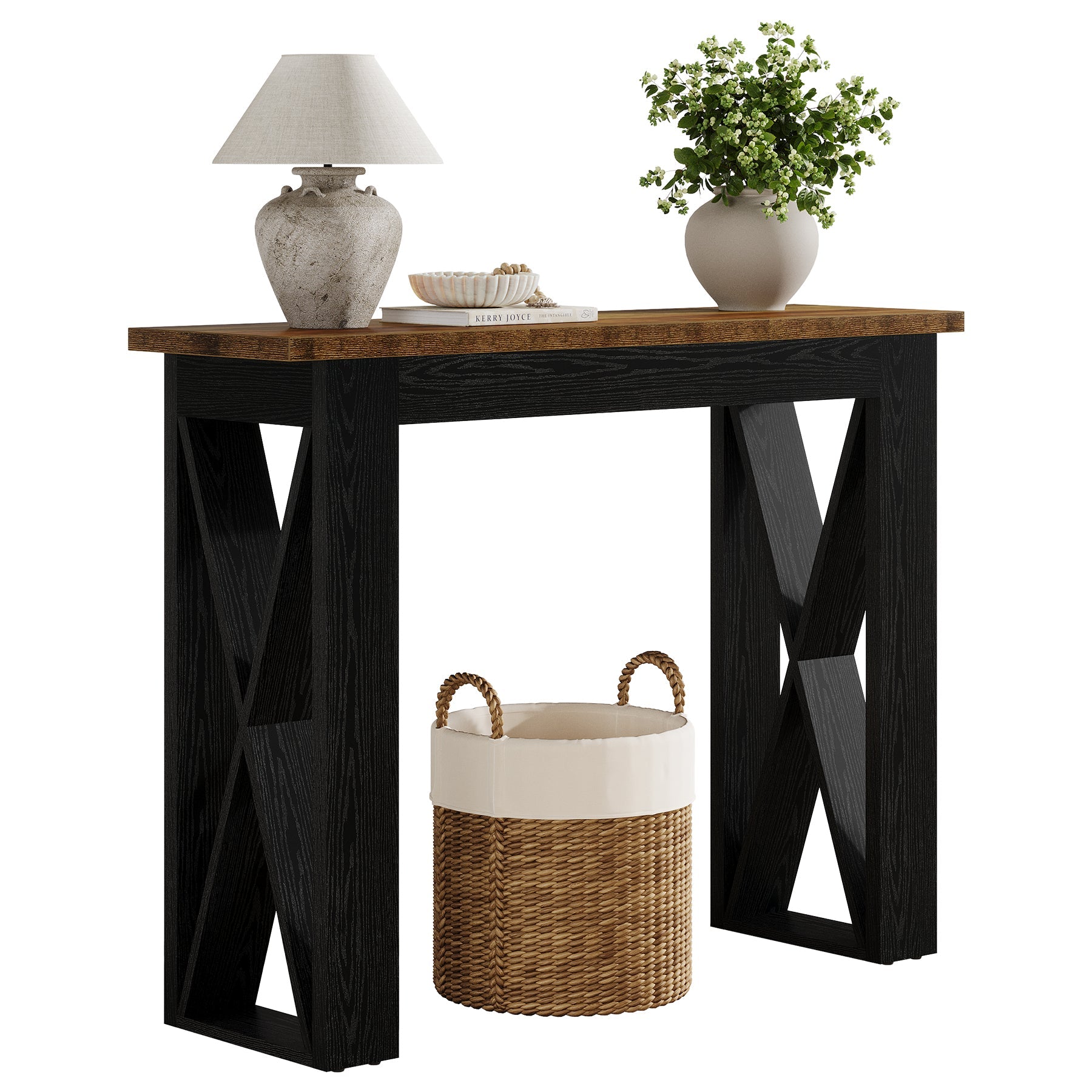 Tribesigns Console étroite 105 cm, Table d'entrée style industriel avec étagère de rangement