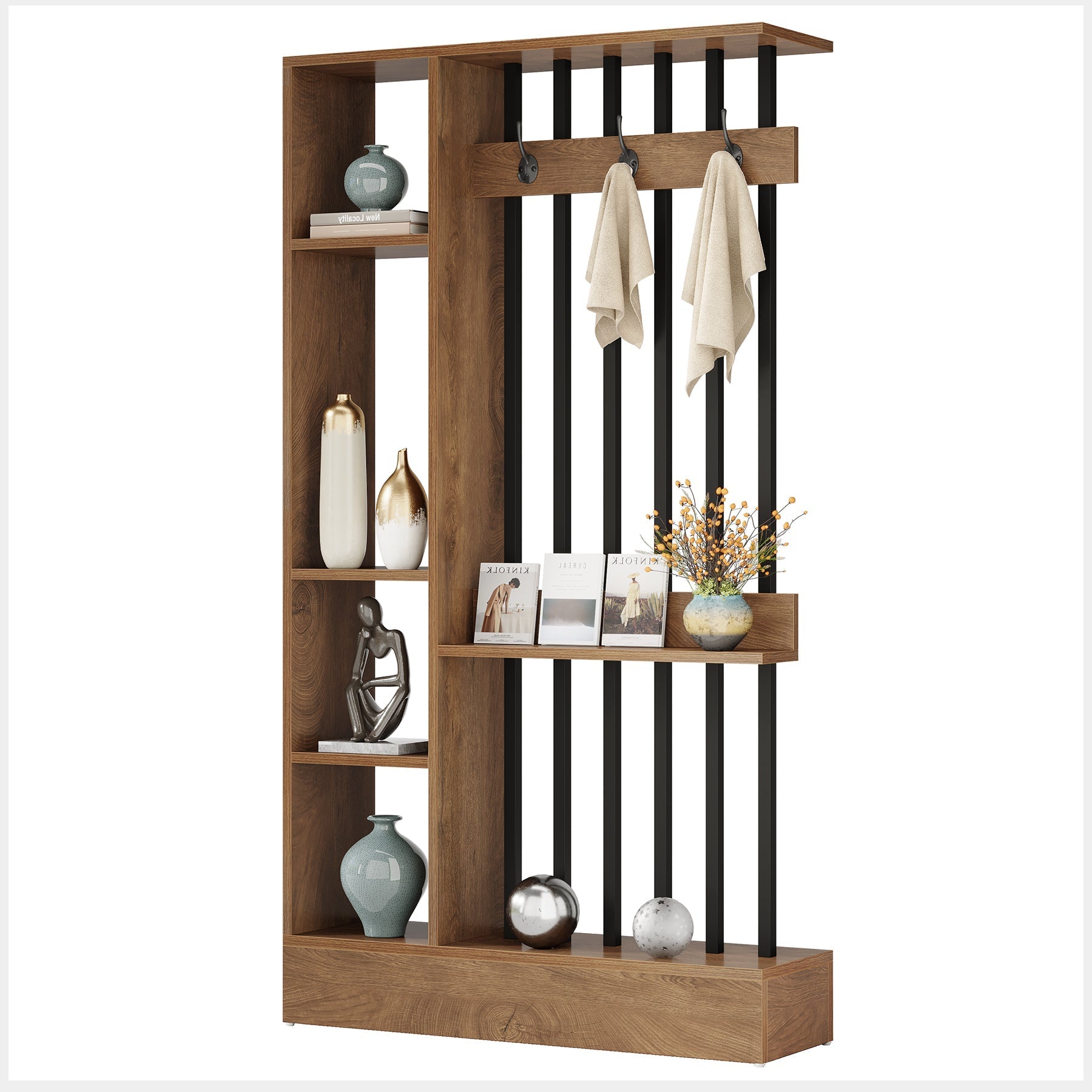 Tribesigns Cloison de séparation de pièce de 180 cm avec penderie paravent autoportant et crochets